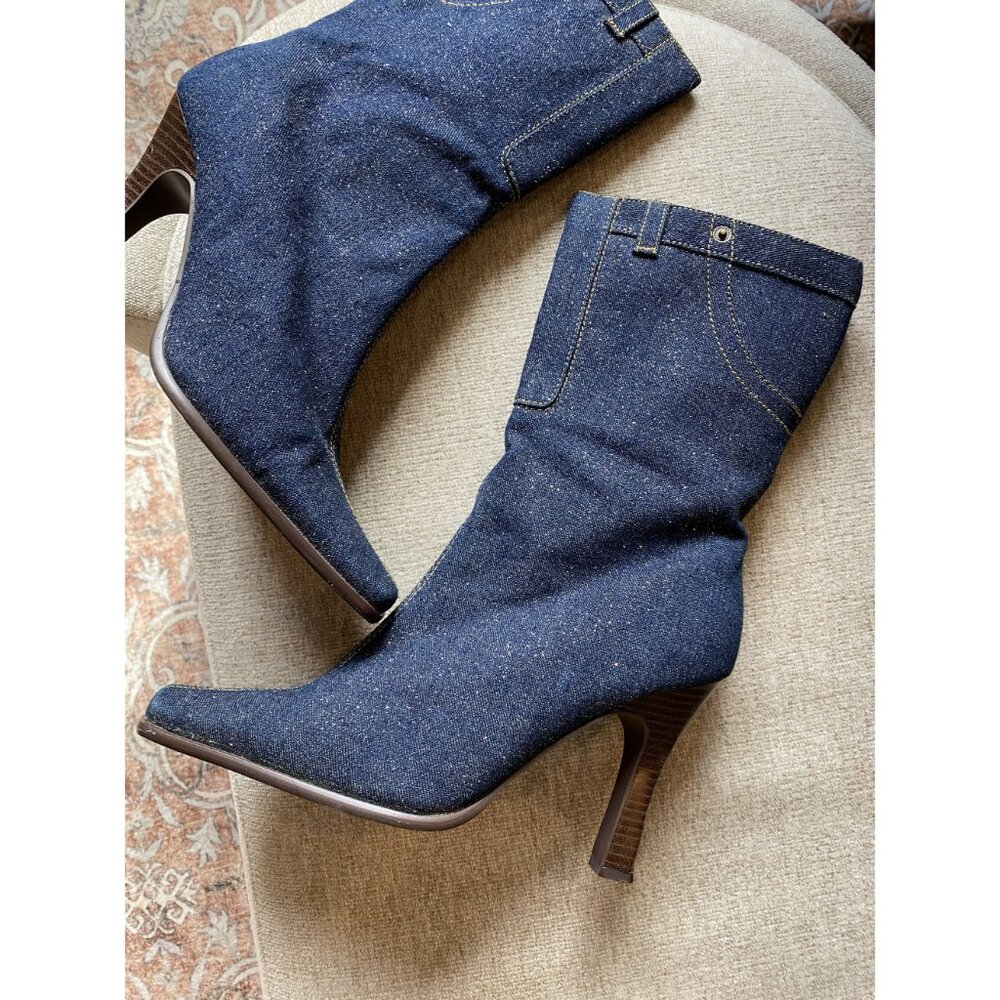 Rouge Denim Mid Calf Boots Sparkly Detail Y2K Bratz Doll Energy - Picture 2 of 8